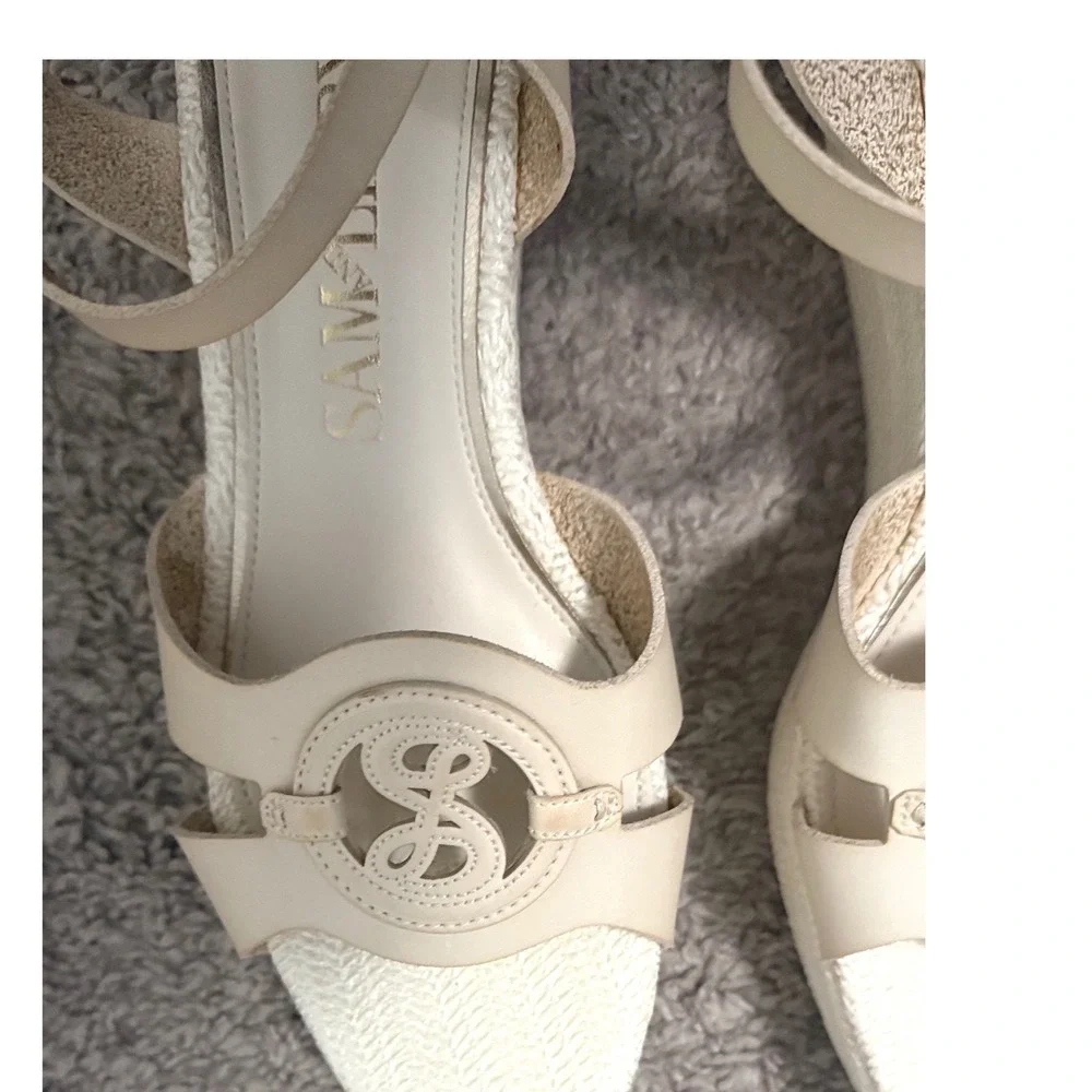 Sam Libby Camille Wedge‎ Sandals 8.5 Cream Beige Espadrille Ankle Strap Platform